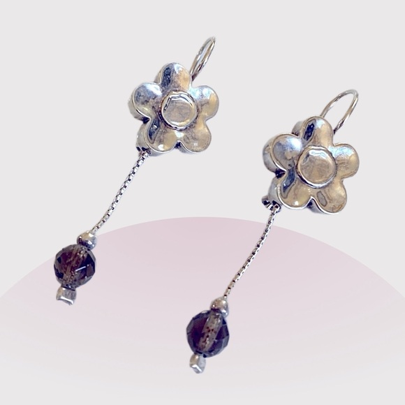 Silpada Rare Flower Earrings Sterling and Smokey Topaz Drop Earrings W0805 - Picture 2 of 7